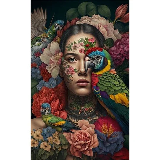 Flower And Bird Decoration Girl