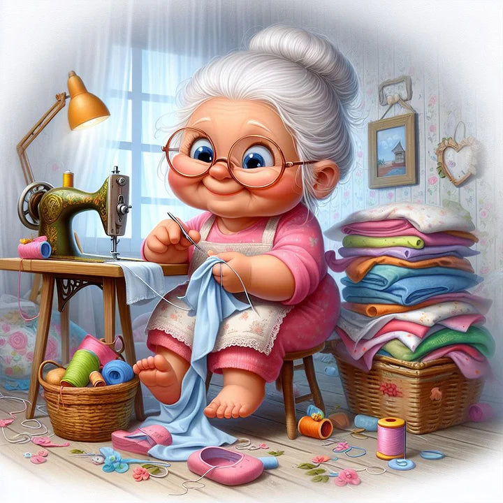 Old Lady With Sewing Machine