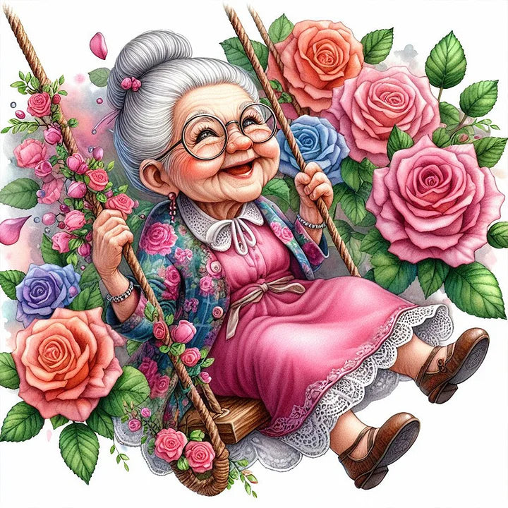 Happy Old Lady On Swing
