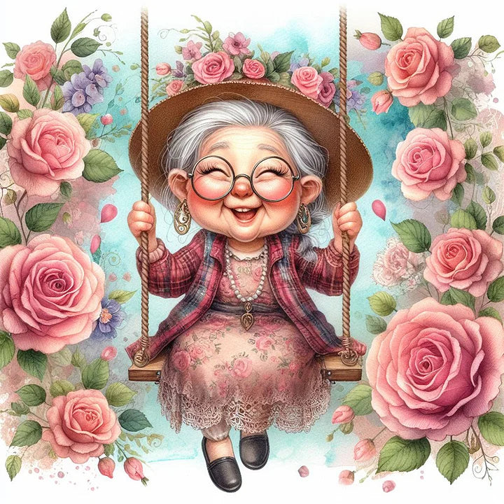 Happy Old Lady On Swing