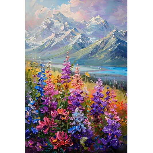 Snow-Capped Mountains And Flowers