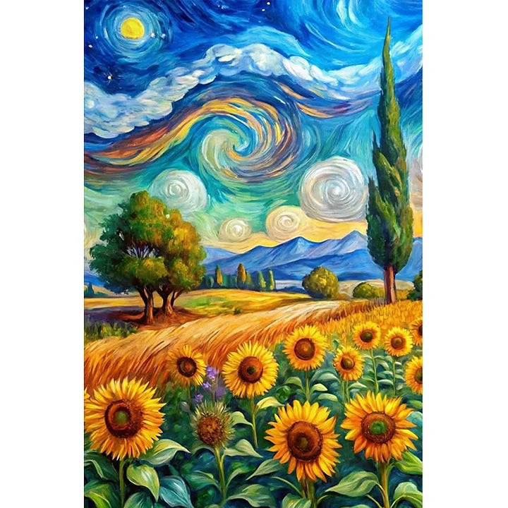 Sunflowers And Starry Sky