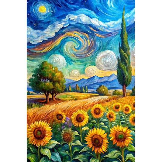 Sunflowers And Starry Sky