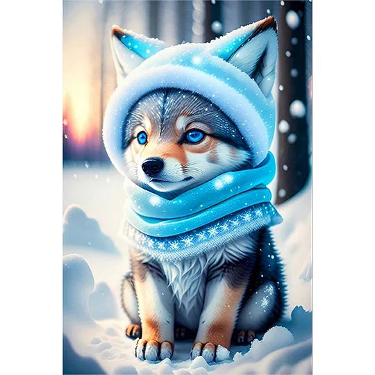 Wolf Under The Dancing Snowflakes