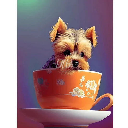 Teacup Small Animal Yorkshire Terrier Dog 30*40Cm(Canvas) Full Round Drill Diamond Painting