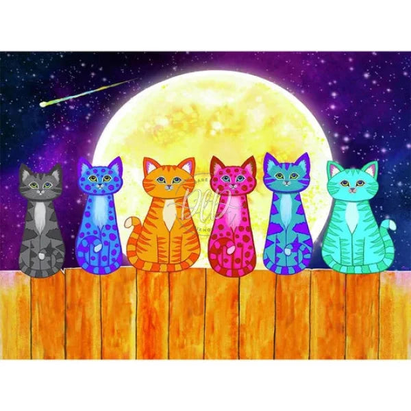Colorful Cats Sitting In Rows
