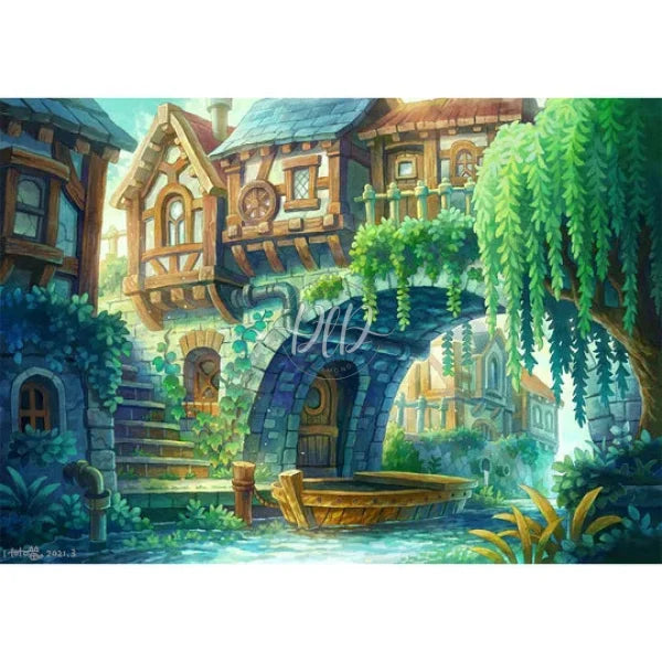 Illustration Small Bridge Flowing Water