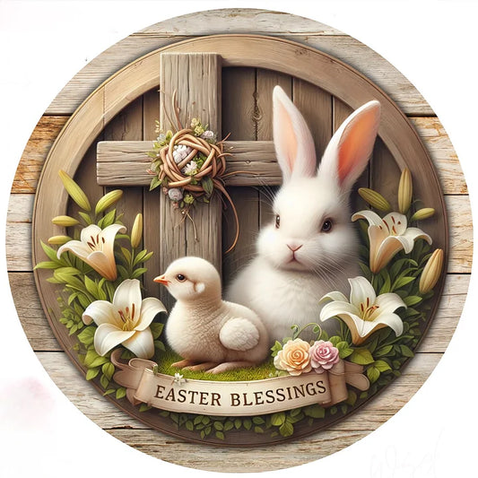 Easter Blessing Bunny And Chick On Cross With Lily Christian Easter