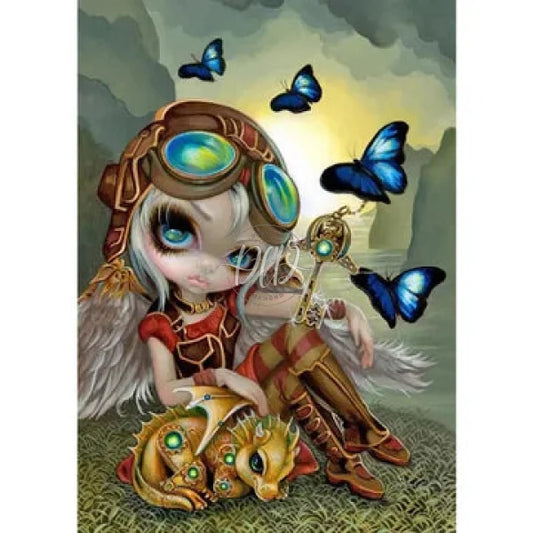 5D Full Round Drill Picture Diy Cartoon Girl Doll Diamond Painting Poster