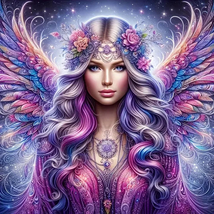 Beautiful Angel with Long Hair and Wings