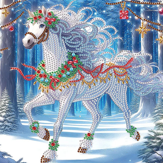 Christmas White Horse 30*30cm(canvas) special shaped drill diamond painting