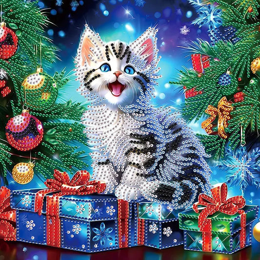 Christmas Kitten 30*30cm(canvas) special shaped drill diamond painting