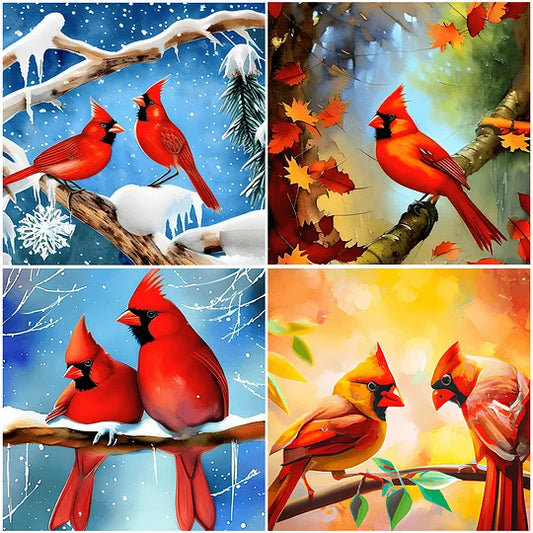 (4pcs)Cardinal On Branch