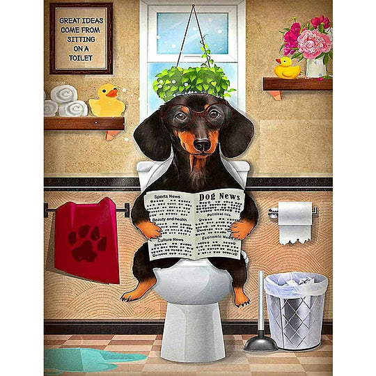 Dachshund Sitting On Toilet