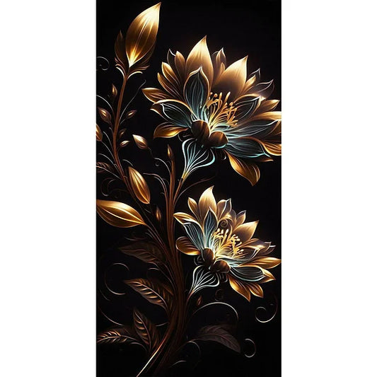 Golden Flowers On Black Background