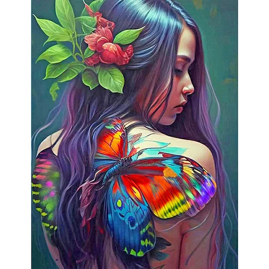 Girl With Painted Butterfly On Back