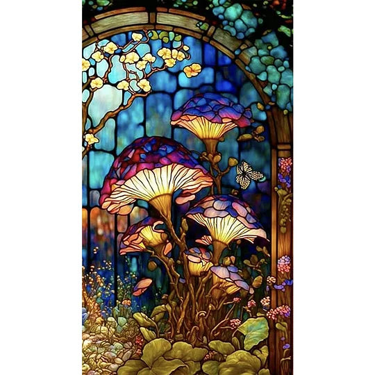 Mushroom Flower Glass Painting