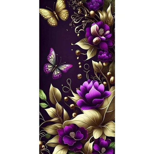 Purple Flowers On Black Background