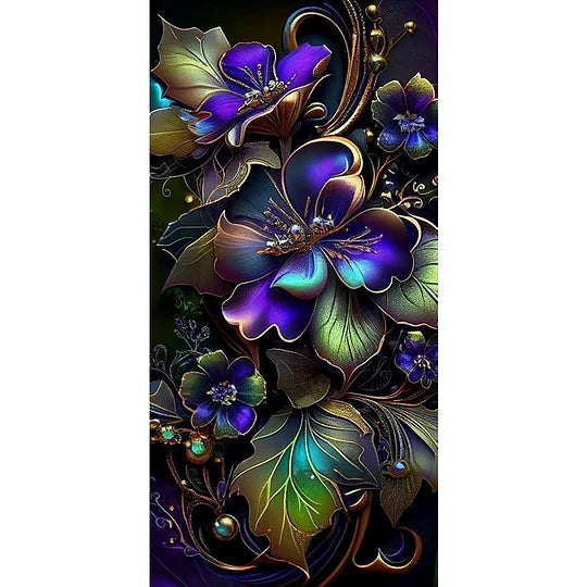 Purple Flowers On Black Background