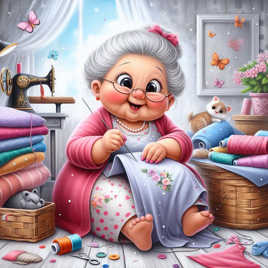 Old Lady With Sewing Machine