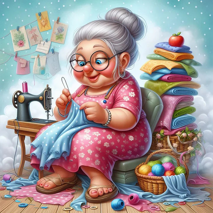 Old Lady With Sewing Machine