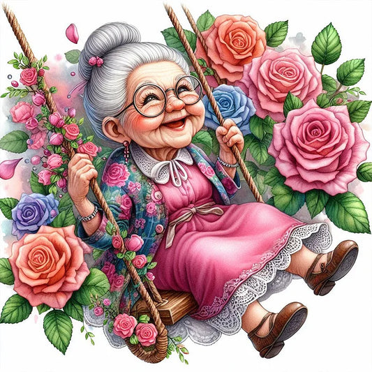 Happy Old Lady On Swing