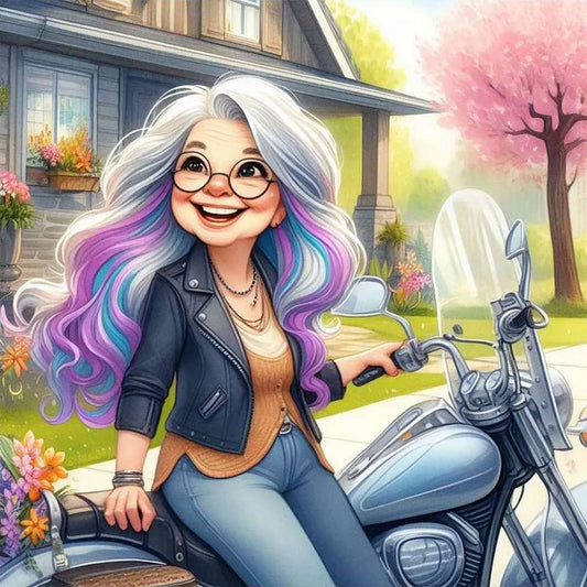 Happy Old Lady Riding A Bicycle