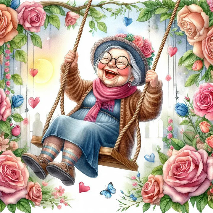 Happy Old Lady On Swing