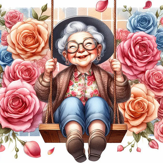 Happy Old Lady On Swing