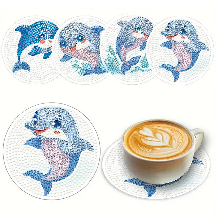 4Pcs Wooden Dolphin 5D Coaster Kit