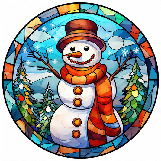 Christmas Snowman Glass Painting