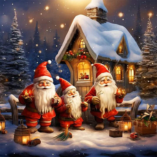 Three Santa Clauses Next To The Igloo