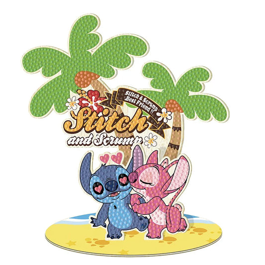 Wooden Cartoon Stitch and Angel Diamond Painting Tabletop Ornaments Kit
