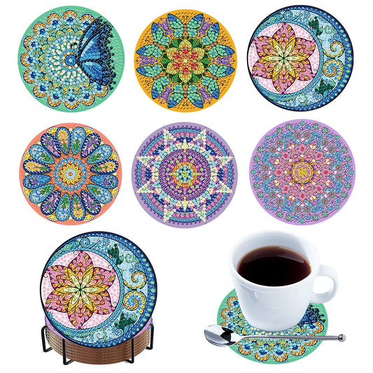 6Pcs Wooden Mandala DIY Diamond Painting Coaster Art Crafts with Storage Rack