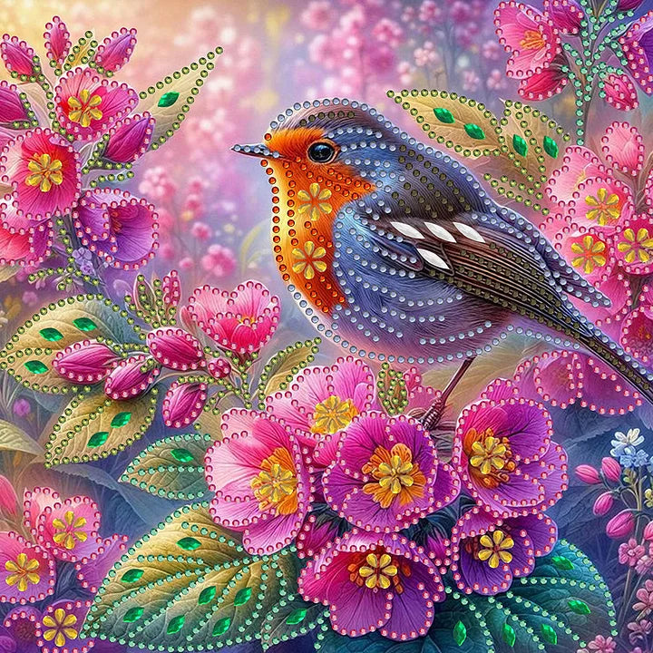 Birds And Flowers. 30*30cm(canvas) special shaped drill diamond painting