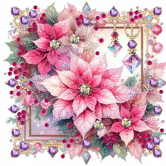 Pink Christmas Flower 30*30cm(canvas) special shaped drill diamond painting