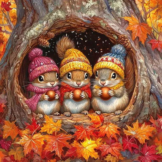 Autumn Three Cute Squirrels 40*40cm(canvas) full round drill(40 colors) diamond painting