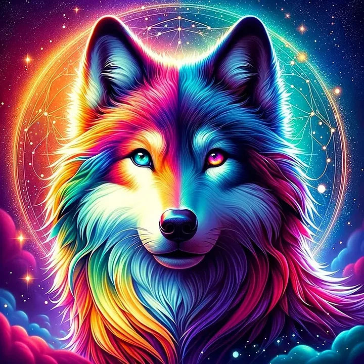 Colorful Wolf 40*40cm(canvas) full round drill(40 colors) diamond painting