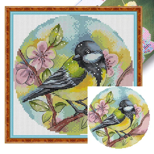 Blue Tit Birds Partial 14CT Pre-stamped Canvas