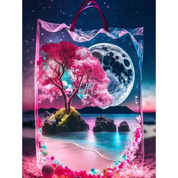 Peach Blossom Moon In The Bag 30*40Cm(Canvas) Full Round Drill Diamond Painting