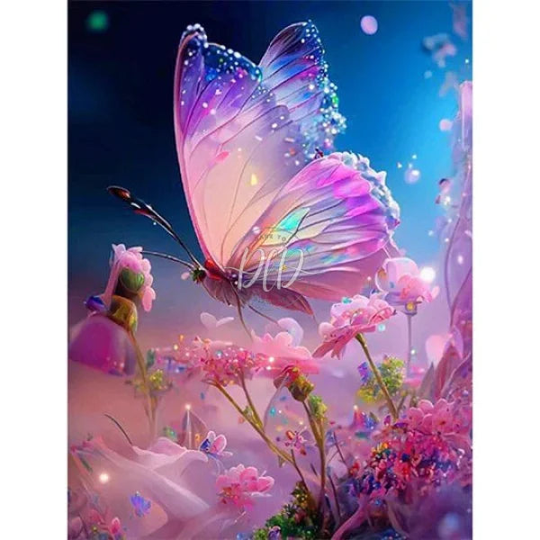 Pink Butterfly 30*40Cm(Canvas) Full Round Drill Diamond Painting