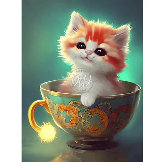 Teacup Small Animal Kitten 30*40Cm(Canvas) Full Round Drill Diamond Painting