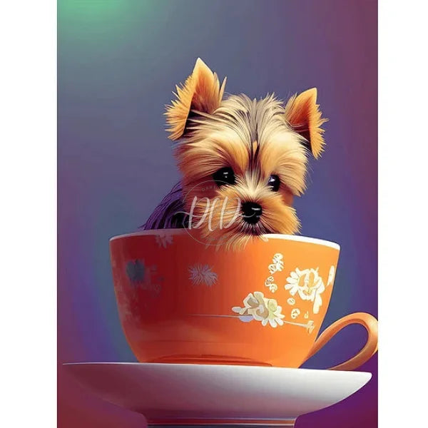 Teacup Small Animal Yorkshire Terrier Dog 30*40Cm(Canvas) Full Round Drill Diamond Painting