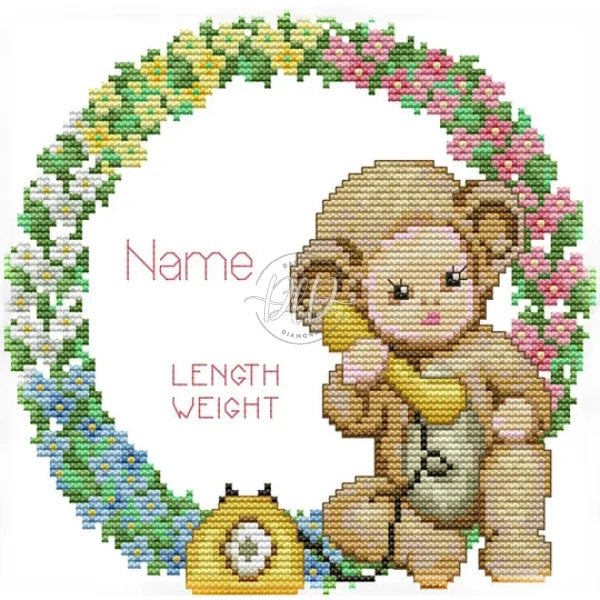 Baby Birth Card 14Ct Pre-Stamped Canvas(22*21Cm) Cross Stitch