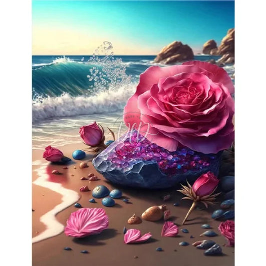 Beach Scenery Roses Blooming On Stones