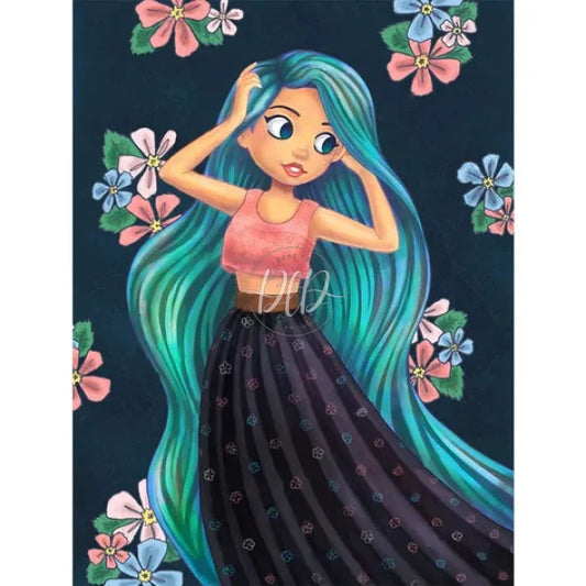 Blue-Green Long Hair Girl