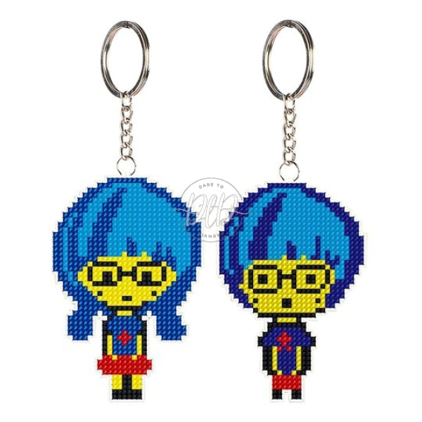 Needlework Kit Diy Boy And Girl Print Bead Cross Stitch Keychain Stamped