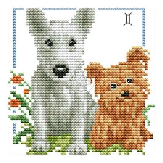 Bull Terrier Friends 14Ct Pre-Stamped Canvas(16*16Cm) Cross Stitch