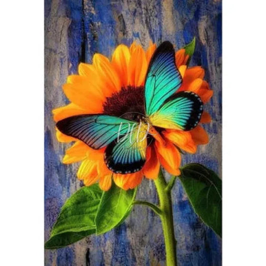 Butterfly On Sunflower 30*40Cm(Canvas) Full Round Drill Diamond Painting