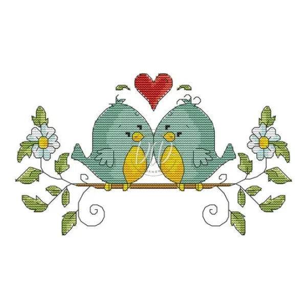 Cartoon Heart Bird 14Ct Pre-Stamped Canvas(19*17Cm) Cross Stitch